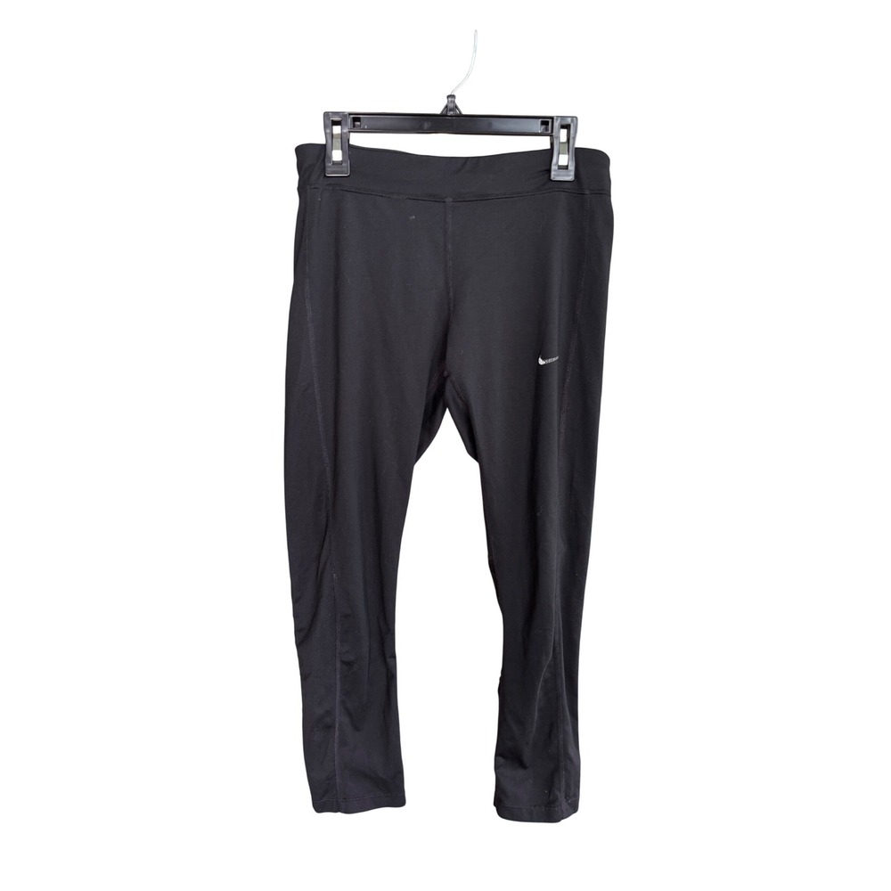 Nike Dri-FIT Womens Black Cropped Running Leggings Back Zip Pocket Size M